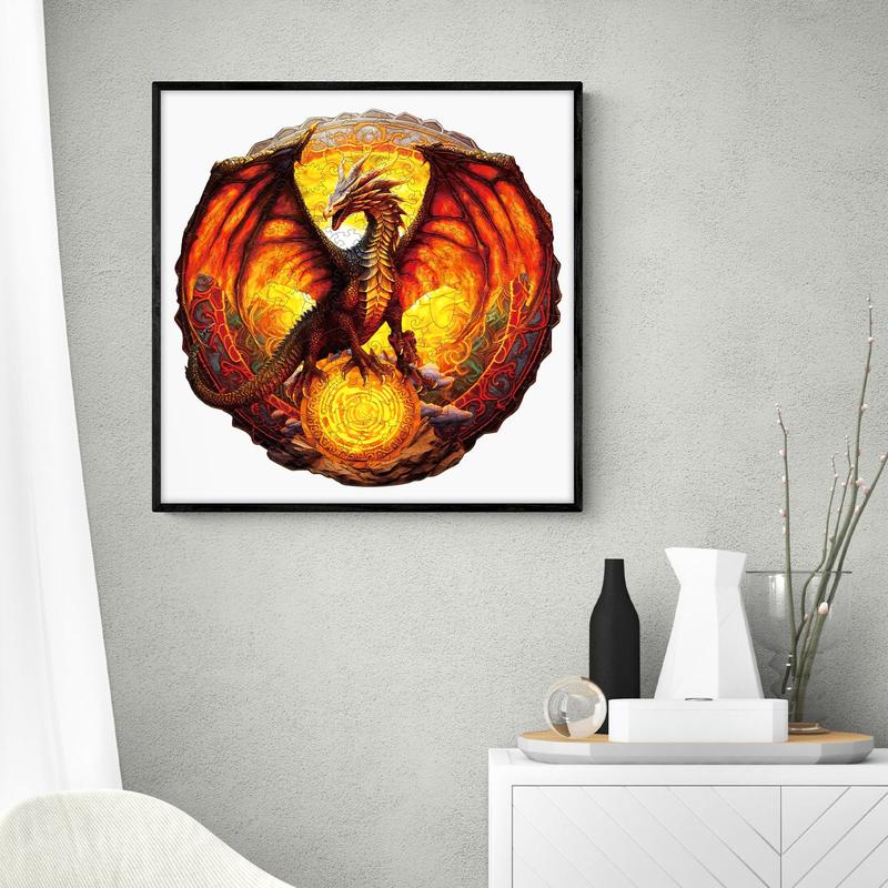 Fiery Dragon Wooden Jigsaw Puzzle - Classic Toy Puzzle for Kids and Adults