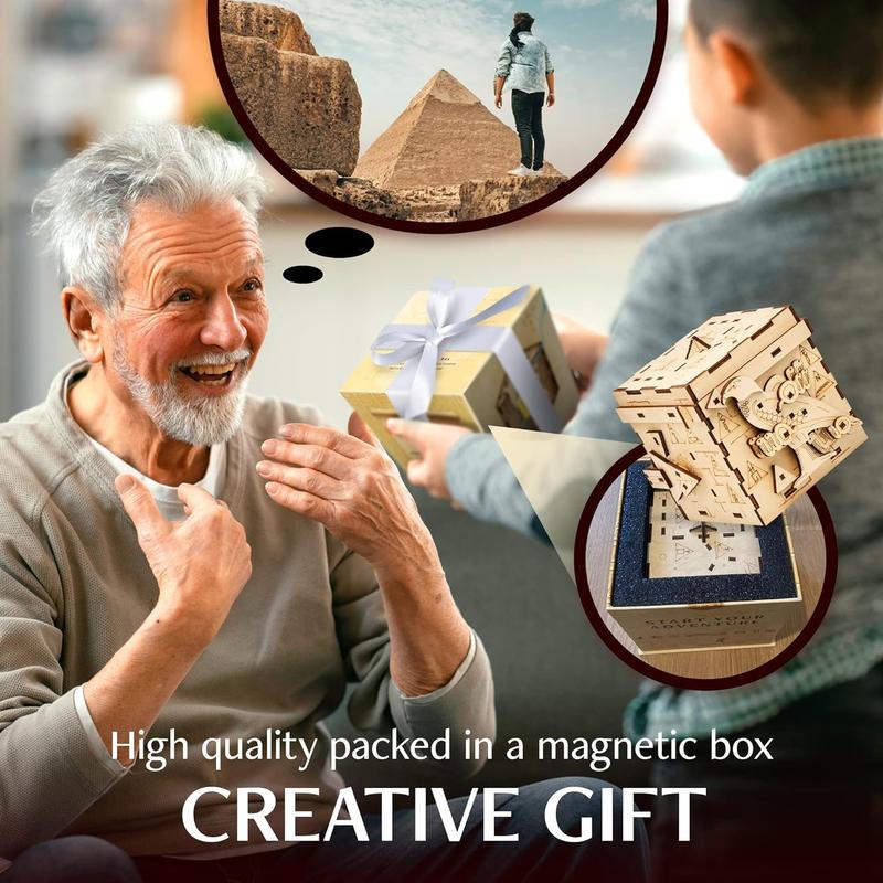 Pharaoh's Secret Puzzle Box - Escape Room in A Box for Adults - Cluebox - Mind Puzzles for Adults - Puzzle Boxes with Hidden Compartments - Puzzle Boxes for Adults - Wooden Puzzle Box