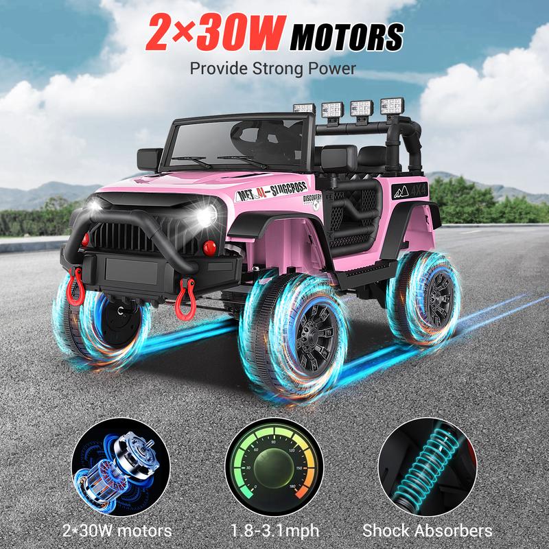 Hikole 12V Kids Ride-ons Toys Car with Parent Remote Control, LED Lights, 3 Speeds, Seat Belt, MP3,2-Point Safety Belt Good Price,Outdoor Play Sets