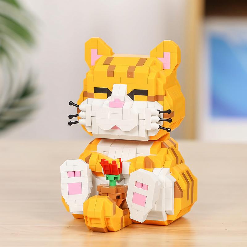 Nidonu-Cute Animal Micro Mini Building Blocks Kit, Orange Cat Micro Bricks Building Toys, Party Favors, Birthday Gift, Carnival Prizes (834 PCS)