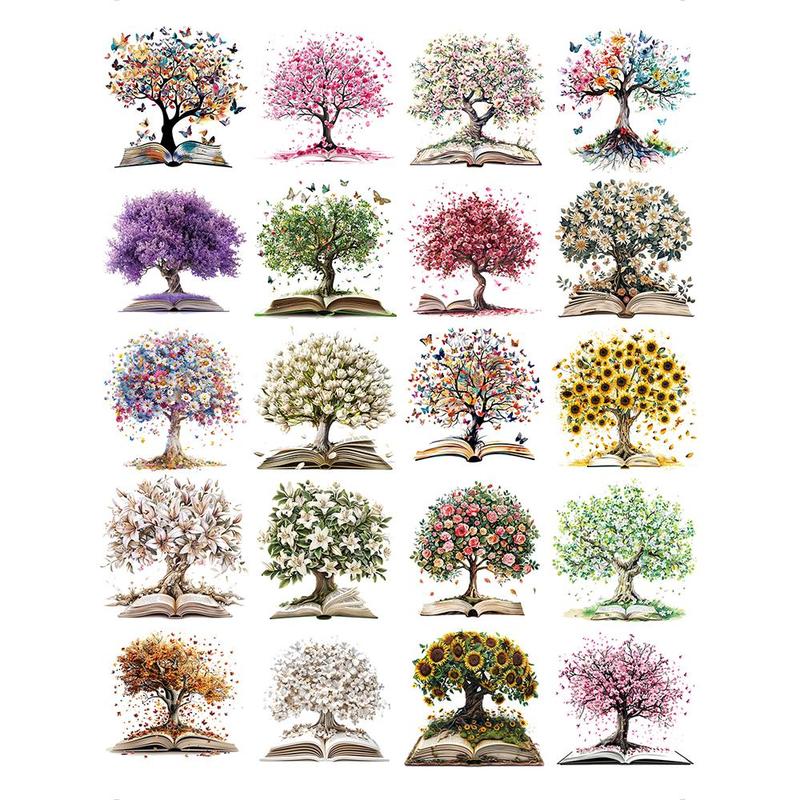 Tree & Flower & Book Pattern Sticker, 20pcs set DIY Decorative Sticker, DIY Decals for Scrapbook & Journal & Gift Wrapping