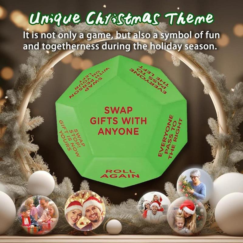 Christmas Gift Exchange Dice, 1 Count 12 Different Sides Gift Exchange Game, Party Game Dice for Family Party, Party Activities