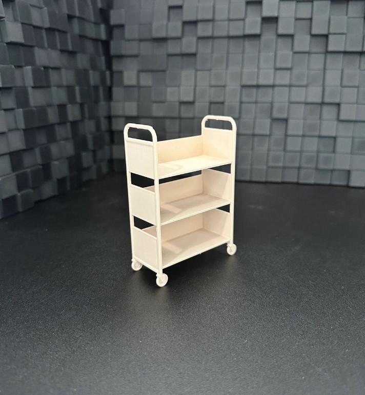 1 12 scale 3 Shelf Mini Library Cart   Mini Books   Bookcase   Miniatures