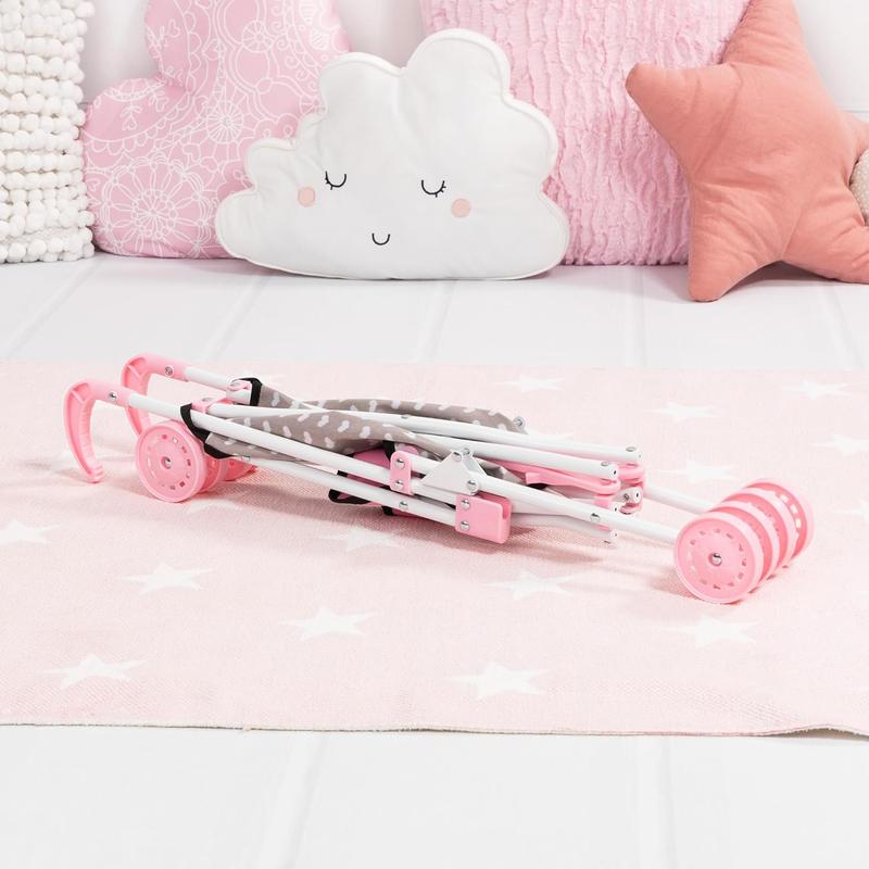 Bayer Design Dolls: Buggy Umbrella Stroller - Hearts Black & Pink - for Dolls Up to 18', Foldable, Seat Belt, Easy to Push, Kids Pretend Play, Ages 3+
