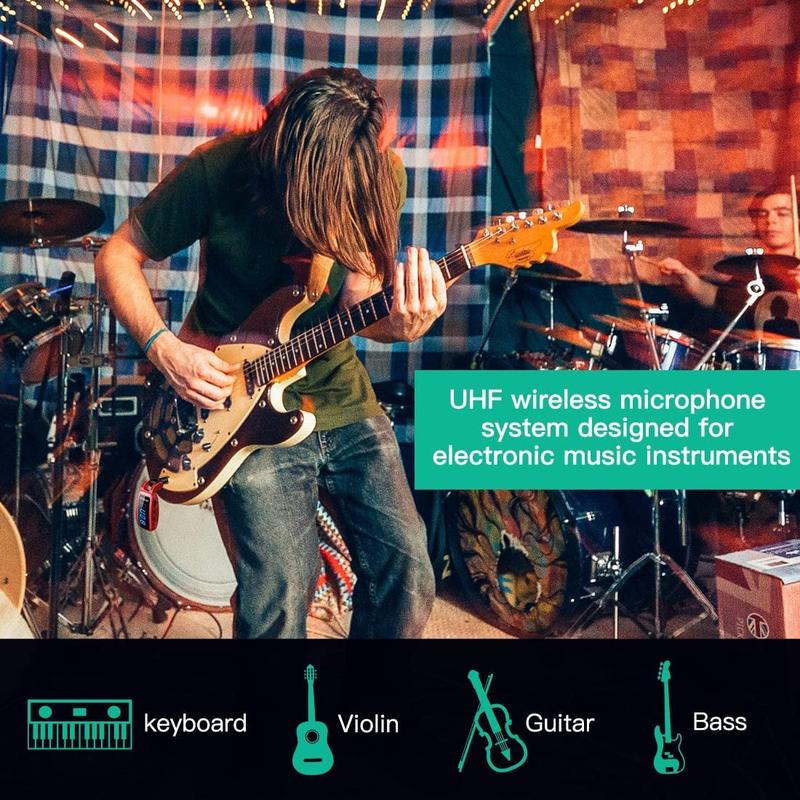Portable Wireless Guitar System UHF Wireless Guitar Transmitter Receiver for Electric Guitar Bass, 1 Set Guitar Receiver & Transmitter Combo, Summer Essentials, Music Accessories, Stocking Fillers Gift