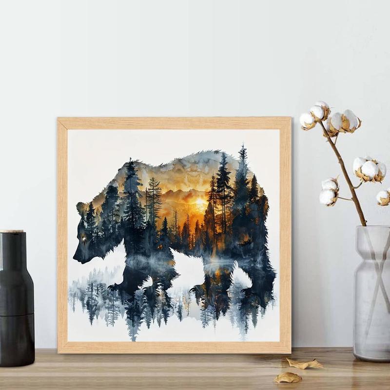 Bear & Forest Pattern DIY Diamond Art Painting Without Frame, DIY 5D Diamond Arts Painting Kit, Wall Art Decor For Home Living Room Bedroom