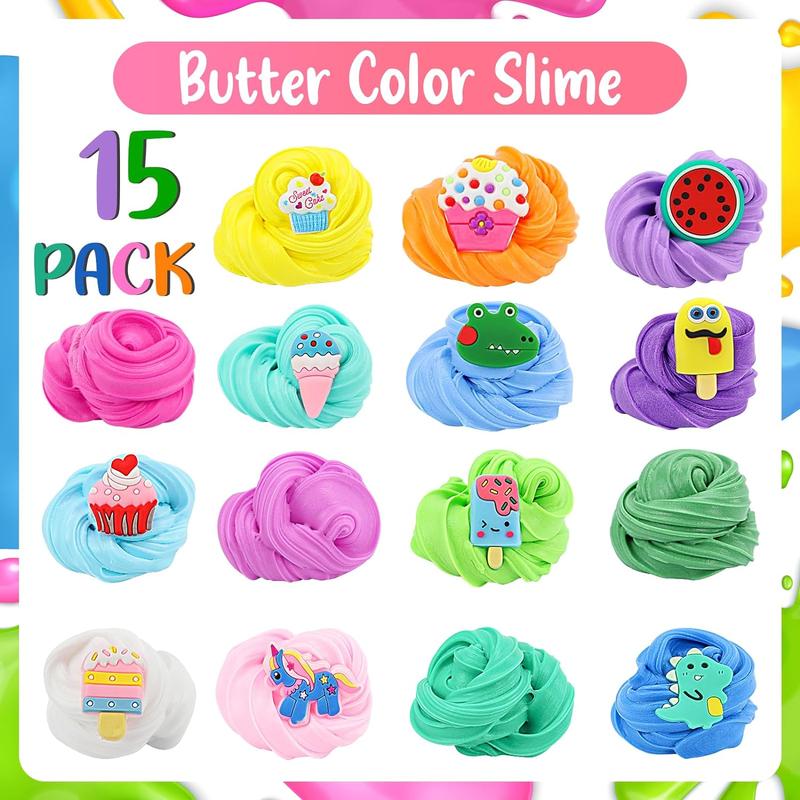 Christmas gift Slime Butter Slime Kit, 15 Pack Fluffy Slime for Kids, Slime Birthday Party Favors for Kids 8-12, Slime Kit for Girls Boys Kids Toy Slime, Stress Relief Toys Fit Kids Education Visit the LronFensy Store