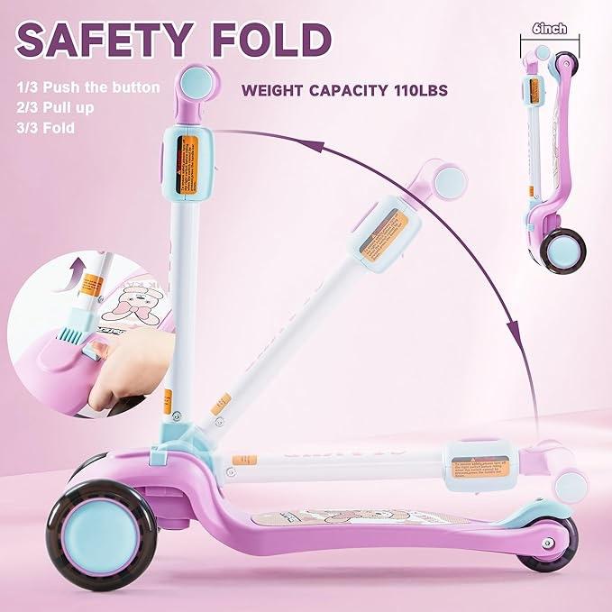 GLAMUP Kick Scooter for Kids Ages 2-6 with Adjustable Height Handlebar, LED Light, 3 Wheel Design - Perfect for Outdoor Play