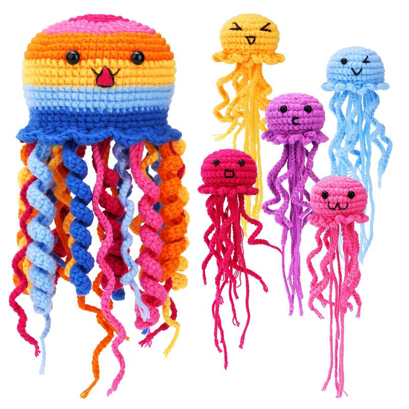 Jellyfish Crochet Kit, 6 Counts set Cute Jellyfish Crochet Starter Kit, Crochet Starter Kit for Beginners, DIY Knitting Kit for Teenager, Adults