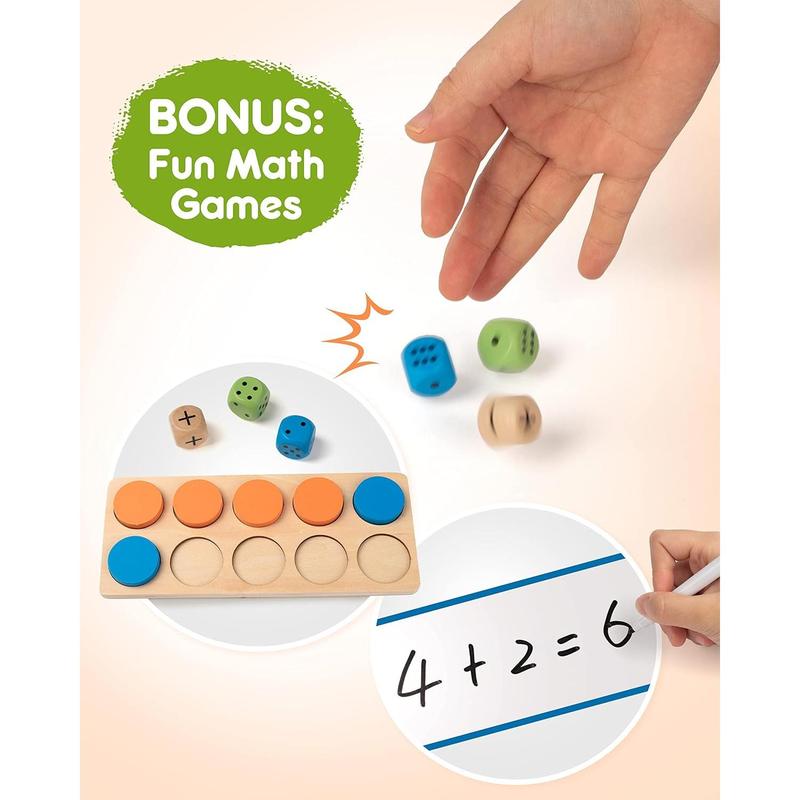SYNARRY Wooden Ten-Frame Set Math Manipulatives for Kindergarten Elementary 1st 2nd Grade Homeschooling, Addition and Subtraction Montessori Math Games for Chirldren, Counters Toys for Kids Ages 4-8