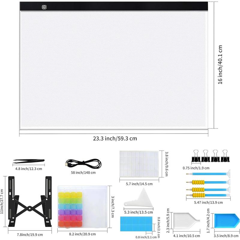 A2 Light Box Kit for Diamond Art Painting, Adjustable Brightness Diamond Light Pad for Tracing Pad, Light Board Diamond Art Painting Accessory, Diamond Art Tools for Full Drill Art