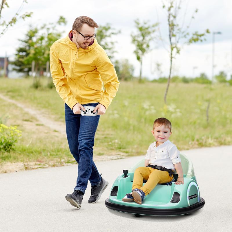 Qaba 12V Toddler Bumper Car for Kids Ages 1.5-5, Ride-On Toy with Parent Remote Control, 360° Spin, LED Lights, Music, and Safety Belt perfect halloween
