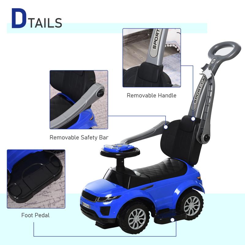 Aosom 2 In 1 Push Cars for Toddlers Kid Ride on Push Car Stroller Sliding Car with Horn Music Light Function Secure Bar Ride on Toy for Boy Girl 1-3 Years Old