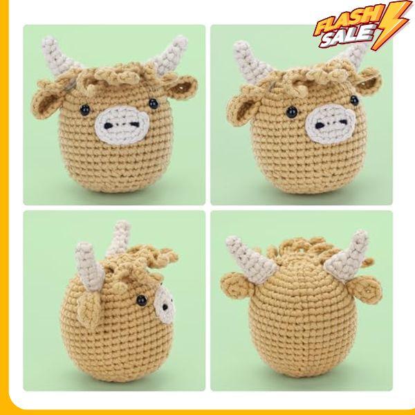 Crochet Kit for Beginners: Highland Cow Crochet Kit, Learn to Crochet, Include Easy Knitting Soft Yarn, Step-by-Step Video Tutorial, Hook, Holiday Birthday Gift for Adults and Kids(30%+ Yarn)