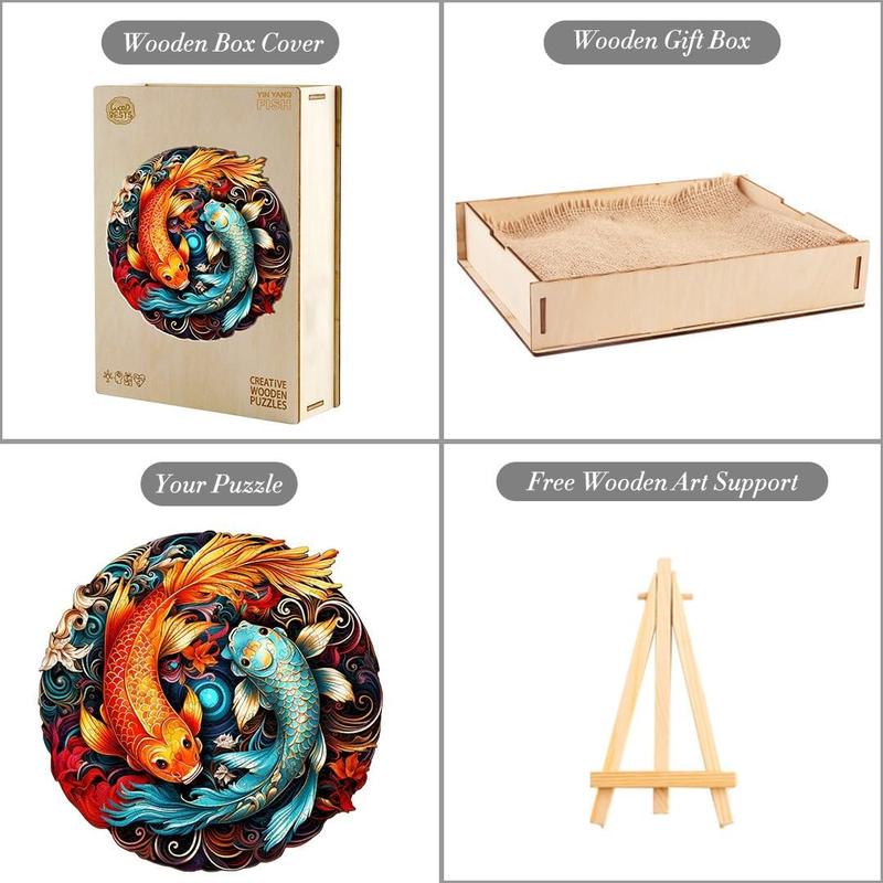 Wooden Puzzles for Adults, 185 count, Yin-Yang Fish Unique Shape Advanced Animal Wooden Puzzle, Wooden Jigsaw Puzzles, Creative Gifts for Adults, Wooden Puzzles 11.4x11.2 Inch