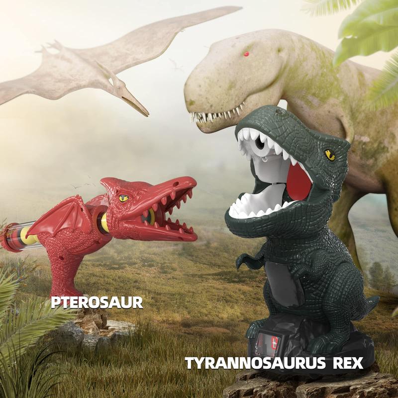 Movable Dinosaur Shooting Toys , Tyrannosaurus Target with Water Mist Spray and Pterosaur Air Pump Foam Toys
