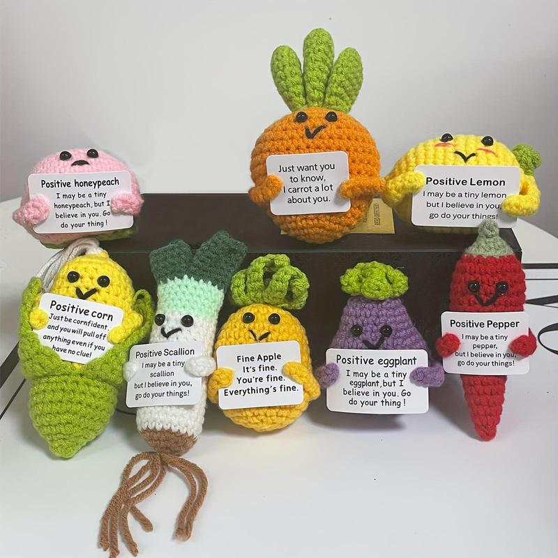 Cute Crochet Kit, 8 Counts set Positive Vegetables Crochet Kit, Knitting Kit for Beginners, DIY Handmade Knitting Kit for Birthday Gift