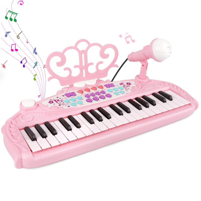 M SANMERSEN Kids Piano Keyboard Toys for Girls 37 Keys Piano for Kids with Stool and Microphone Electronic Keyboards Musical Educational Toys Birthday Gifts for Girls