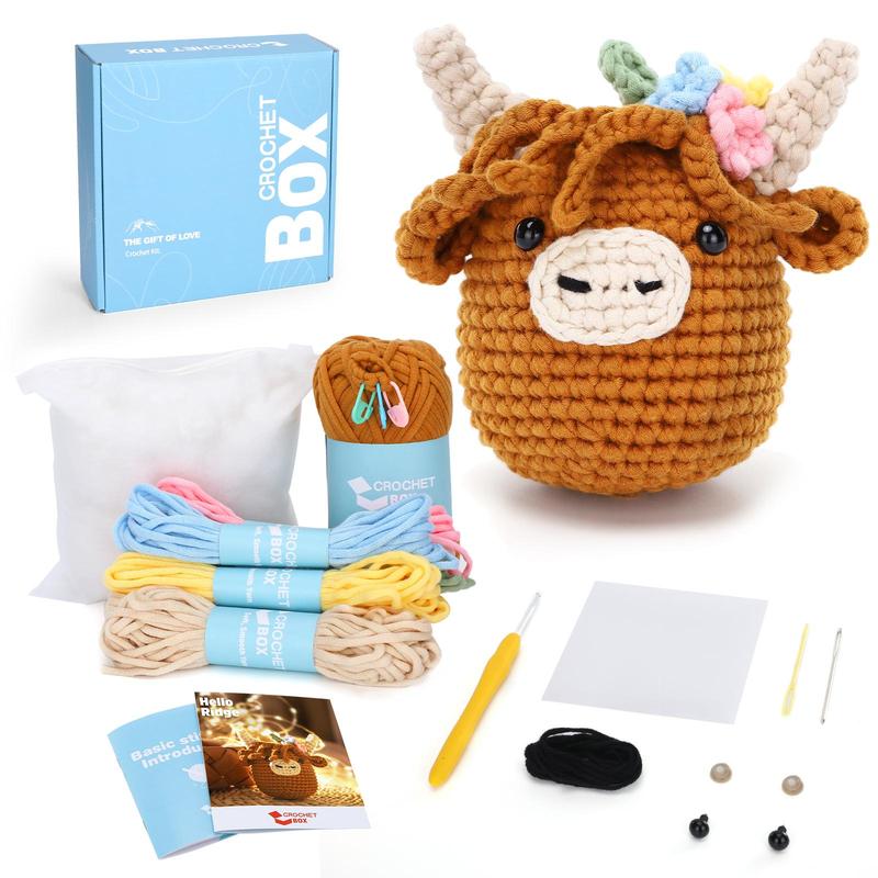 Crochet Kit for Beginners, 1 Set Cute Plateau Cattle Crochet Kit with Step-by-Step Instructions and Video Tutorials, Complete Crochet Starter Kit for Birthdays Gift