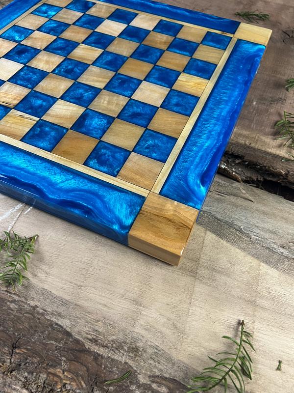 Caribbean Blue Maple Wood Chess Board (With Border)