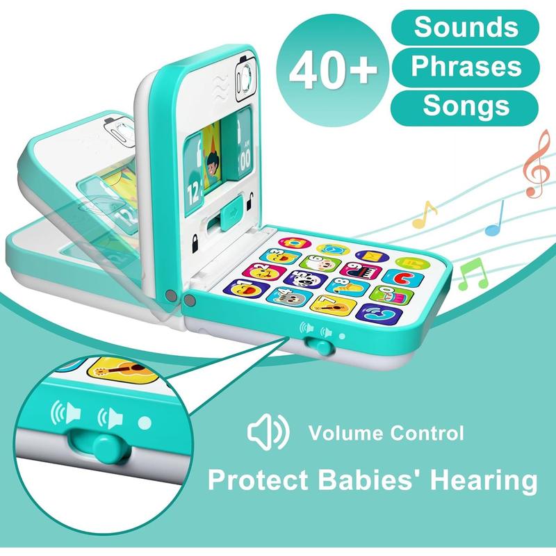 iPlay, iLearn Baby Phone Toy 6-12 Month, Toddler Foldable Smartphone Pretend Play W Mirror & Sound, Infant Music Learning Carseat Travel Toy, Birthday Gift 12-18M, 1 2 3 Year Old Babies Kids Boy Girl