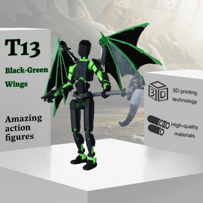 (Assembly Completed) T13 Action Figure Set, Titan 13 Robot Action Figure 3D Printed robo 13 Action Figure Articulated, Dummy 13 Lucky 13 Gift for Collectors Desktop Decorations, Black Green Red Black