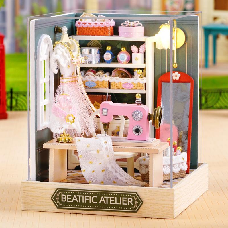 DIY House Model Kit(1 Box), Creative DIY House Model with LED Light & Dust Cover, Assembly Material Package for Teenager & Adults