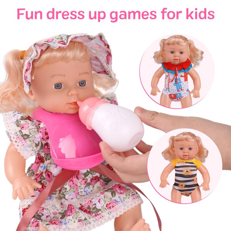BABESIDE Baby Doll Stroller Set with Doll, Baby Doll Accessories with Baby Doll PlaySet, Pretend Doll Play Set Kids Gift