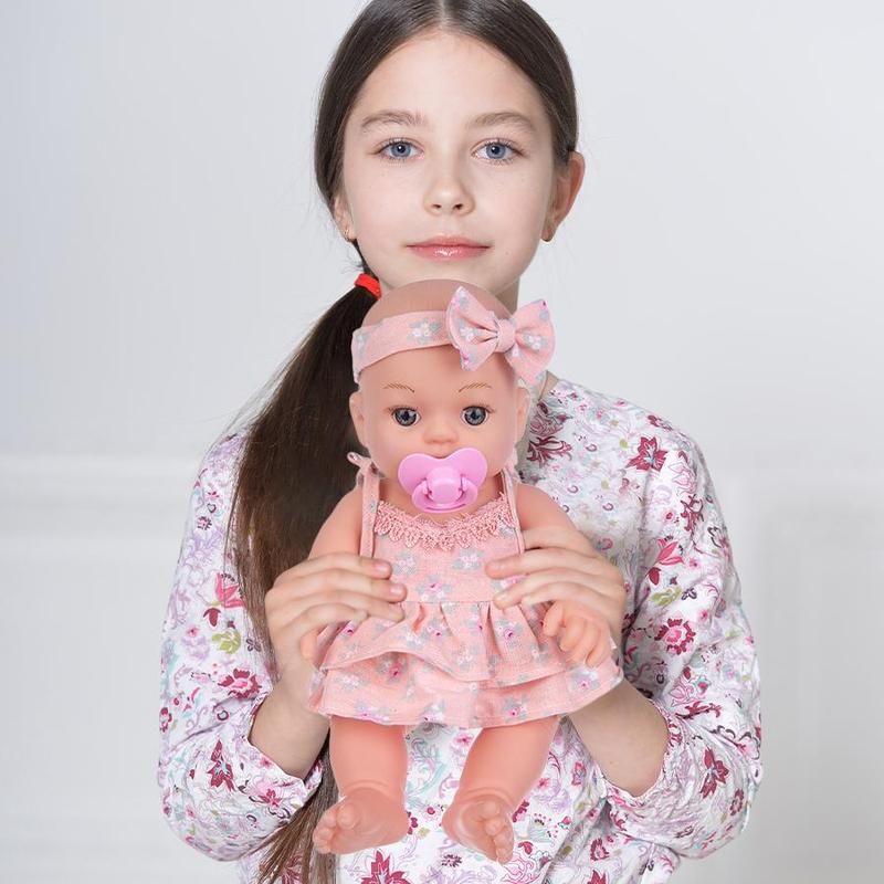 12 Inch Soft Doll with Pacifier & Clothes & Bowknot & Shoes, 1 Set Cute Doll for Girls, Birthday Gift for Kids