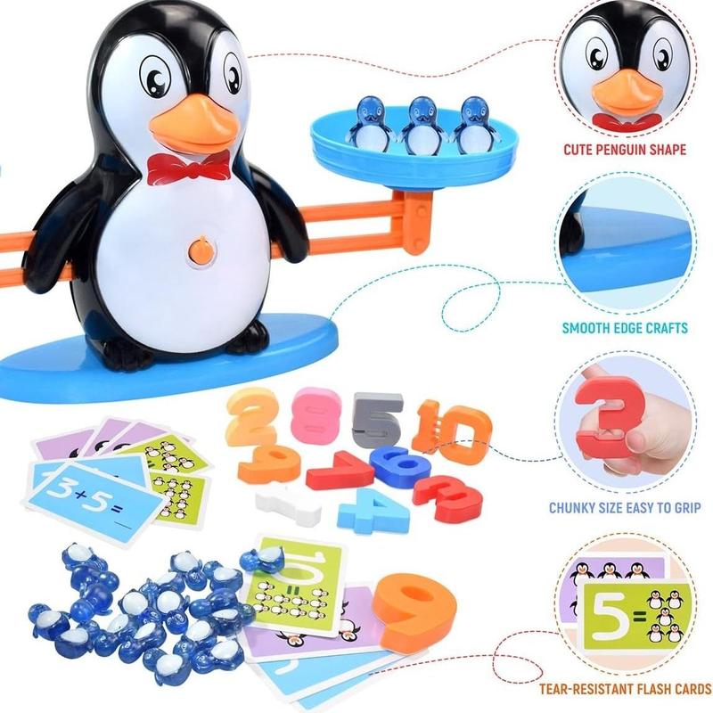 Penguin Design Math Balance Toy, 1 Set Number Scale Toy, Number Learning Toy Set, Sensory Toy, Home Decoration