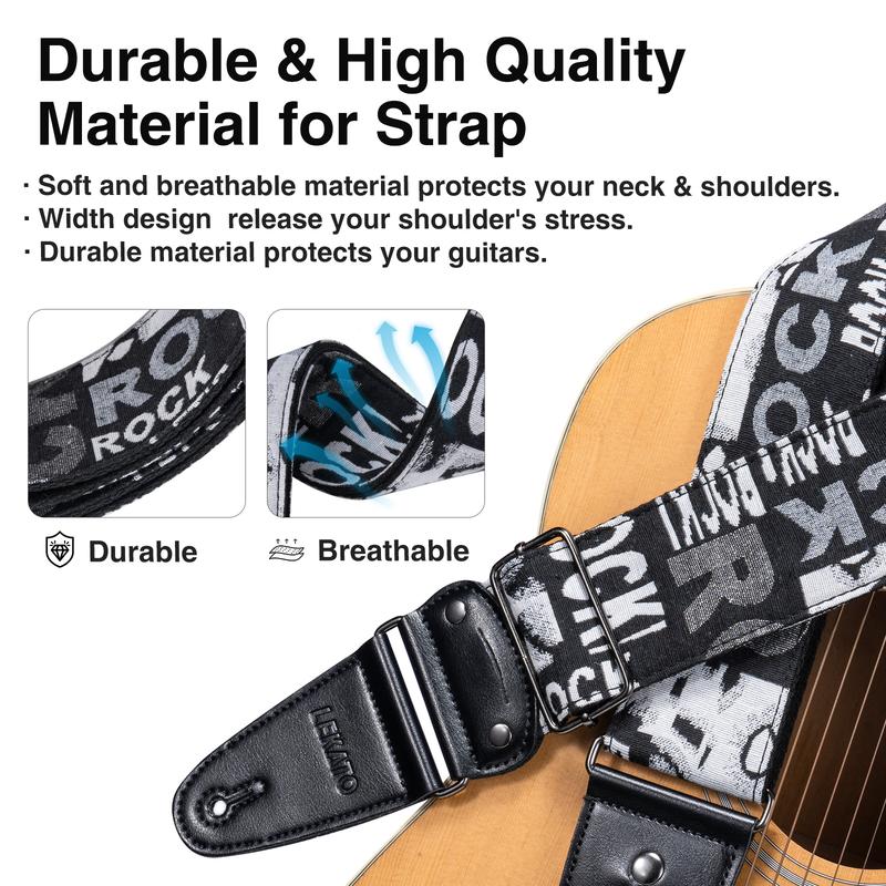 LEKATO LGS-9 Guitar Straps Electric Bass Guitar Strap with Pick Holder 2 Strap Locks & 6 Guitar Picks Cotton Bass Guitar Strap Adjustable Length from 37