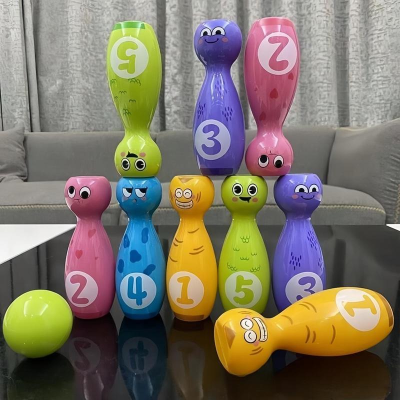 Cartoon Bowling Ball Toy, 1 Set Cute Expression Bowling Ball, Including 10 Bottles & 2 Balls, Birthday Gift