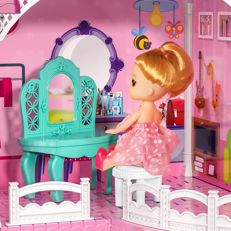 Luxury DollHouse Toys - 3-Story 6 Rooms Dollhouse with 2 Dolls Toy Figures, Dollhouse Toys