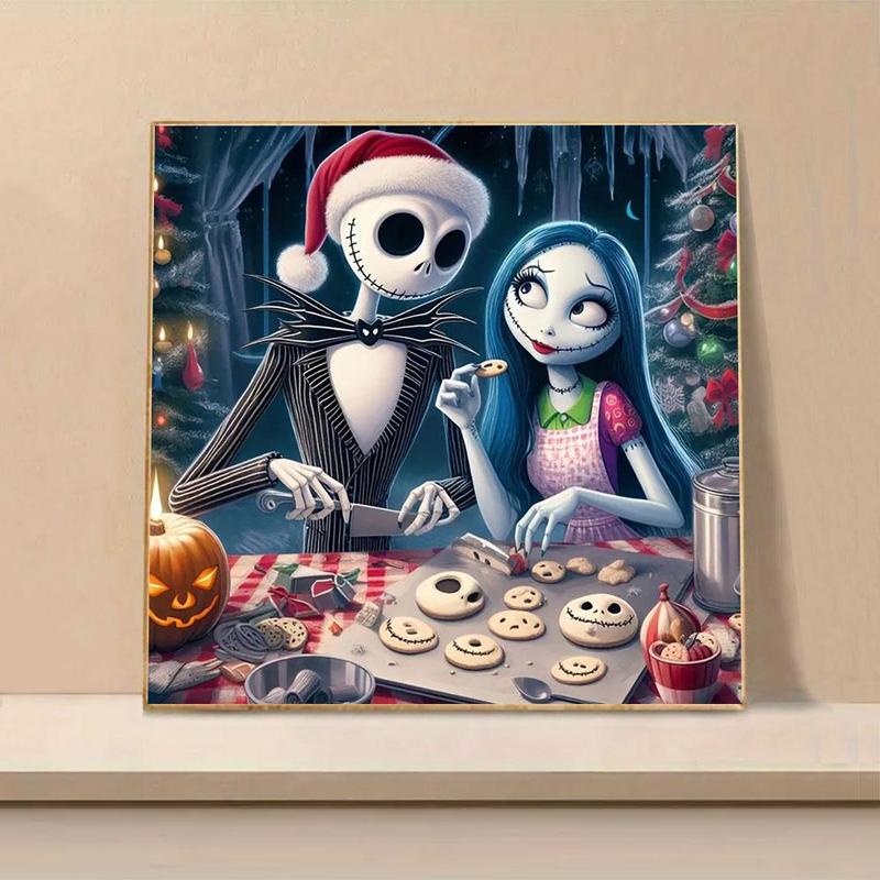 5D Cartoon Jack and Sally Pattern DIY Diamond Arts Colorful Painting Kit without Frame, DIY Decorative Art Picture for Beginner, Wall Art Decor for Home Living Room Bedroom