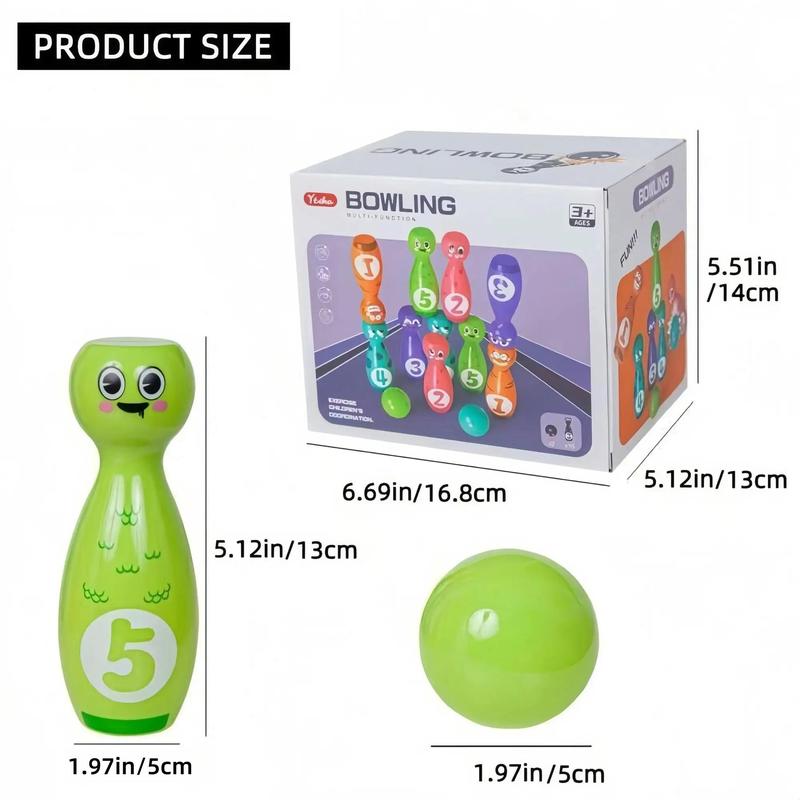 Cartoon Bowling Ball Toy, 1 Set Cute Expression Bowling Ball, Including 10 Bottles & 2 Balls, Birthday Gift