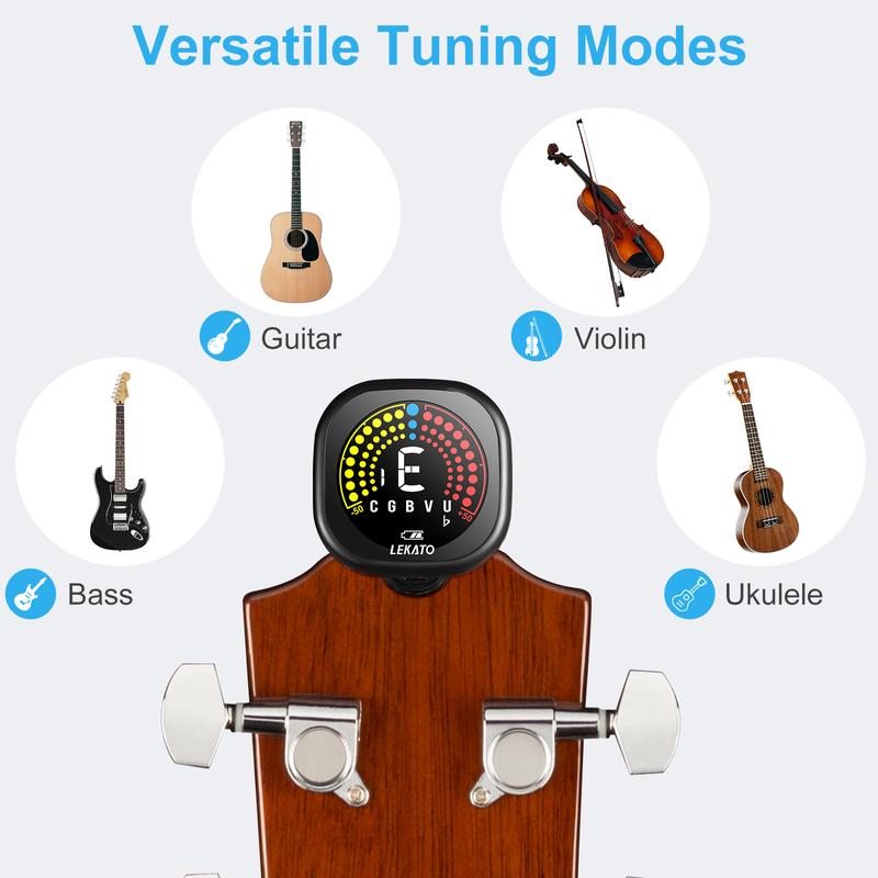 LEKATO WST-6800 Clip On Guitar Tuner Rechargeable, Tuner for Guitar, Bass, Ukulele, Violin & Chromatic Tuning Modes, Fast Accuratie Tuning, Super Bright Display to Read, for Professional Beginners