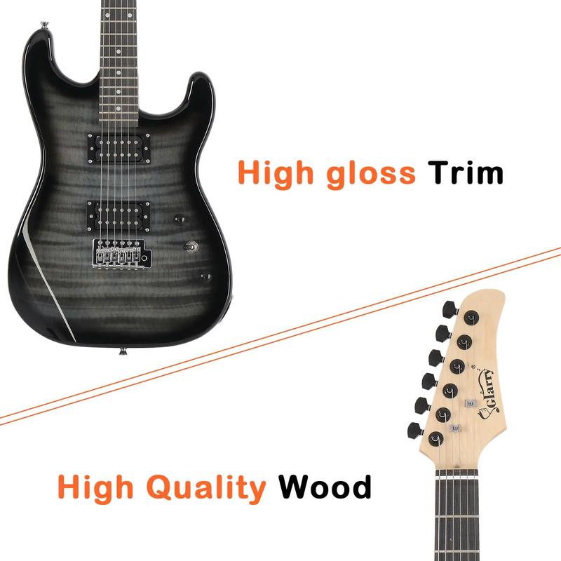 39in Full Size Beginner Electric Guitar Starter Kit w Case, 20W Amp, Black, Blue - YOUTH MUSIC