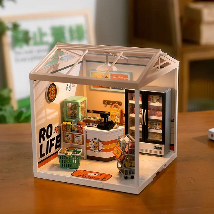 Rolife DIY Miniature Dollhouse Kit for Girls Mini House with Accessories Model Supply Store Kit with LED to Build Decent Birthday Gift