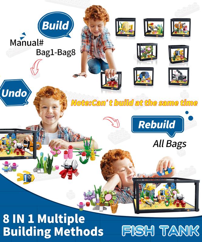 8 in 1 Creator Fish Tank Aquarium Building Blocks Toys Sets,STEM Educational Toys for Kids 8+,Birthday Christmas Date Gifts for Kids and Adults (729PCS)