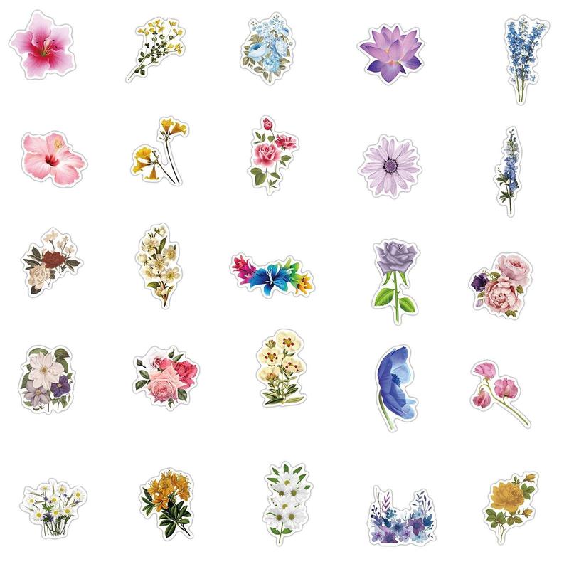 Floral Series Decorative Sticker (50pcs), Scrapbooking & Journal Making Material Paper, DIY Decorative Sticker for Stationery Computer Water Bottle, Gift Wrapping, Home Essentials, School Supplies
