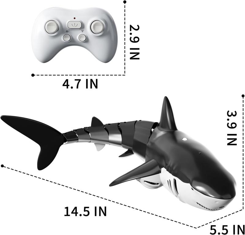 2.4Ghz Remote Control Shark Toys for Boys Kids, 1:18 Scale High Simulation Shark for Pool, Electric RC Shark Fish Toys with Light & Spray Water Function for 4 5 6 7 8 9 Year olds Kid Boys Girls