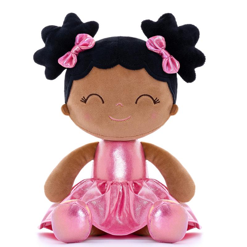 Plush Curly Doll Toys Baby Girl Gift Christmas Gifts for 0 to 6 Years Girls  with Tanned Rose Dress 11 inches