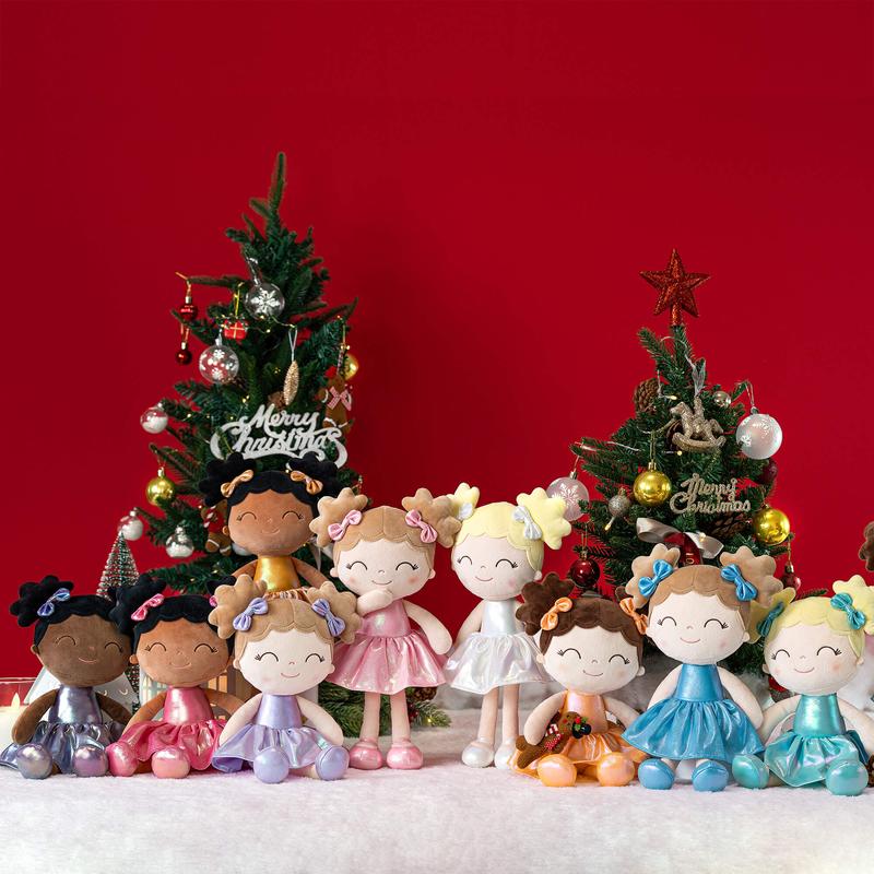 Plush Curly Doll Toys Baby Girl Gift Christmas Gifts for 0 to 6 Years Girls  with Tanned Rose Dress 11 inches