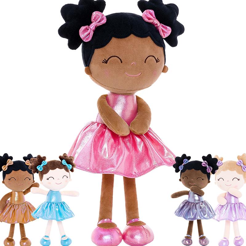 Plush Curly Doll Toys Baby Girl Gift Christmas Gifts for 0 to 6 Years Girls  with Tanned Rose Dress 11 inches