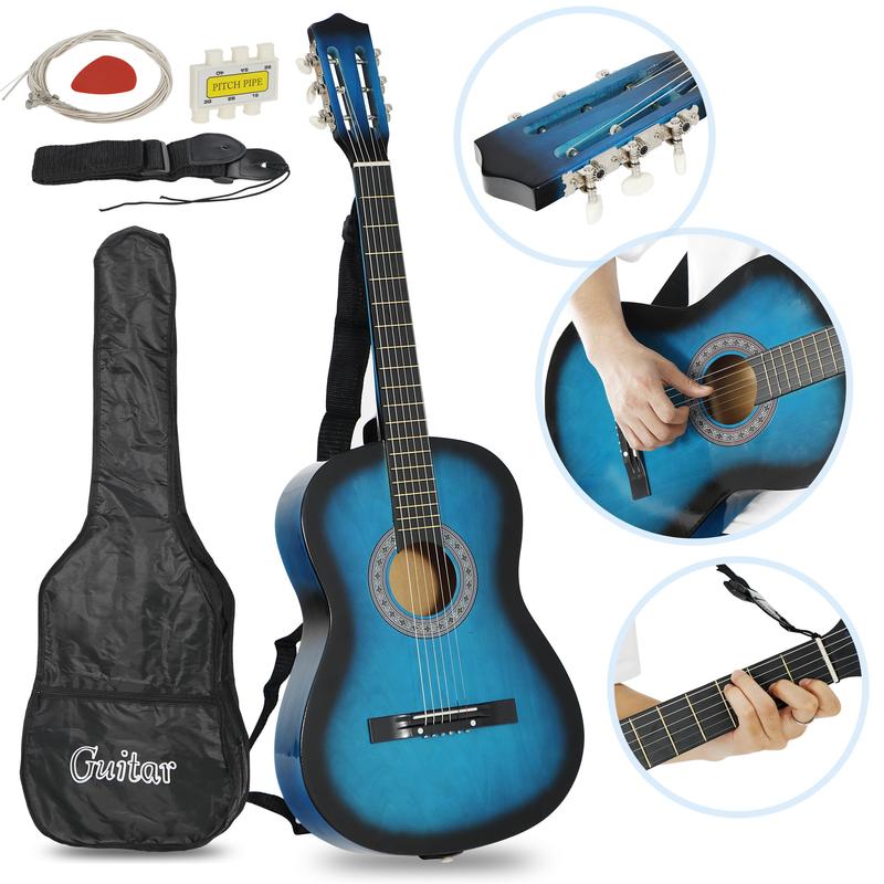 ZENY 38-in Kid Beginner Acoustic Guitar Set Right-handed W Case, Strap, Pitch Pipe, Pick - Blue