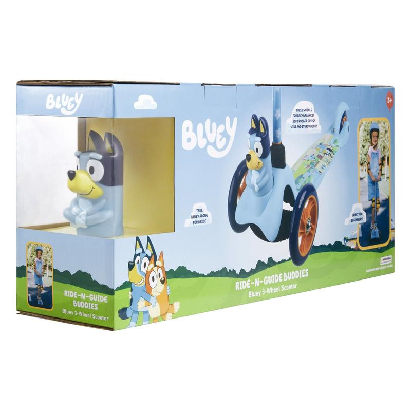 Free Ship - Bluey Ride-N-Glide Buddies 3D Toddler Scooter - 3-Wheel Scooter for Kids Ages 3+