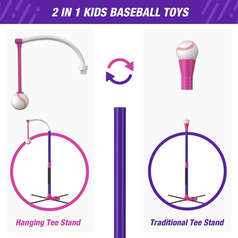 3 in 1 Baseball Toy Set, 1 Set Adjustable Height Baseball Toy with 6 Counts Baseballs, Indoor & Outdoor Sports Toy for Kids, Stocking Fillers Gift