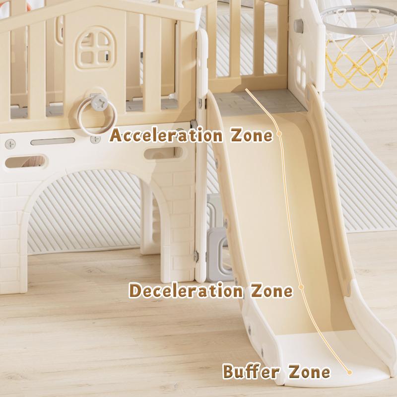 KORIMEFA 8 in 1 Kids Slide Set Kids Climber Slide for Kids, Outdoor Indoor Playset with Basketball Hoop, Telescope, and 2 Storage Space