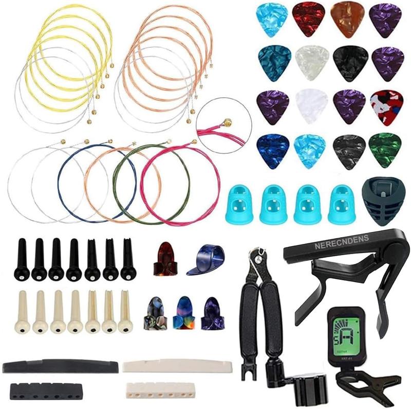 66PCS Guitar Accessories Kit: Acoustic Strings, Picks, Capo, Winder, Tuner & More for All Players - Guitar Tool Kit