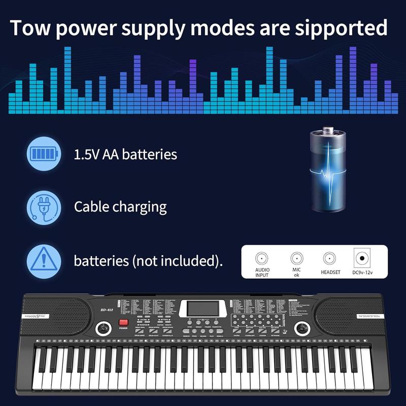 Kids Piano Keyboard, 61 Keys Beginner Electronic Keyboard Portable Digital Music Keyboard, Early Education Music Instrument with Stand & Microphone & Music Sheet Stand
